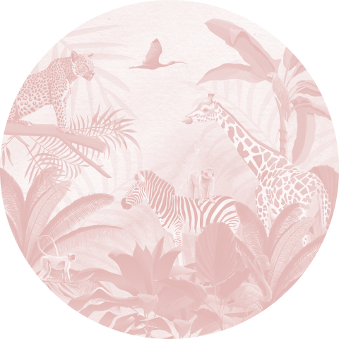 Roze behangcirkel met jungle thema voor in de kinderkamer