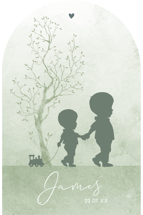 Origineel groen geboortekaartje met watercolour en broertjes