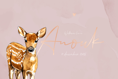 Herfst geboortekaartje met hertje en roségoudfolie