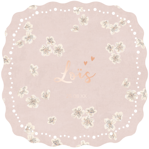 Origineel roze geboortekaartje met jasmijn bloemetjes