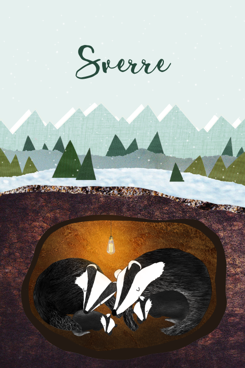 Geboortekaartje met dassen en besneeuwde bergen