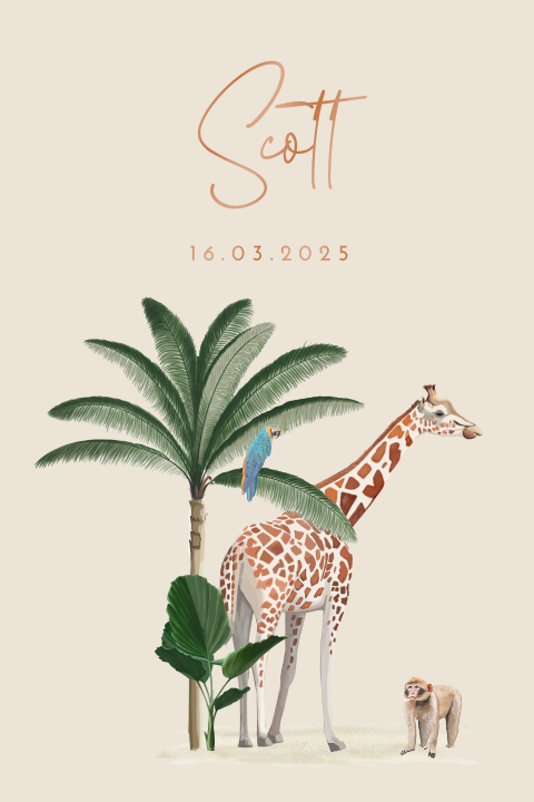 Avontuurlijk jungle geboortekaartje met ronde hoeken