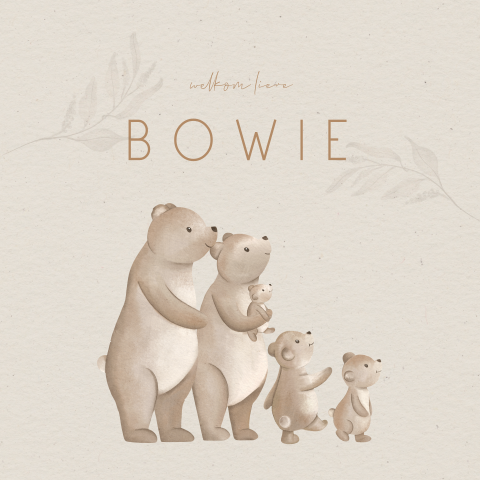 Lief vierkant geboortekaartje met illustratie van beren familie