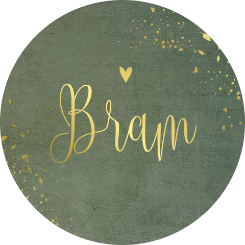 Naamsticker goudfolie voor jongen met spetters op groen