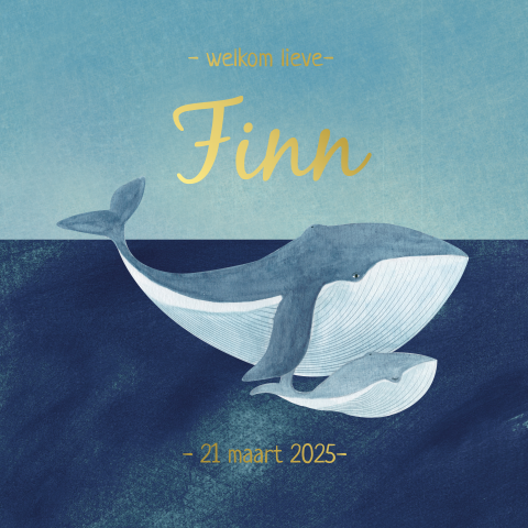 Walvis geboortekaartje goudfolie