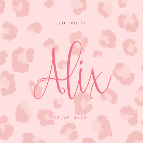 Trendy geboortekaart met roze print