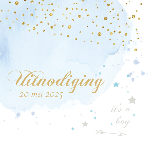 Babyborrelkaartje goudlook en aquarel