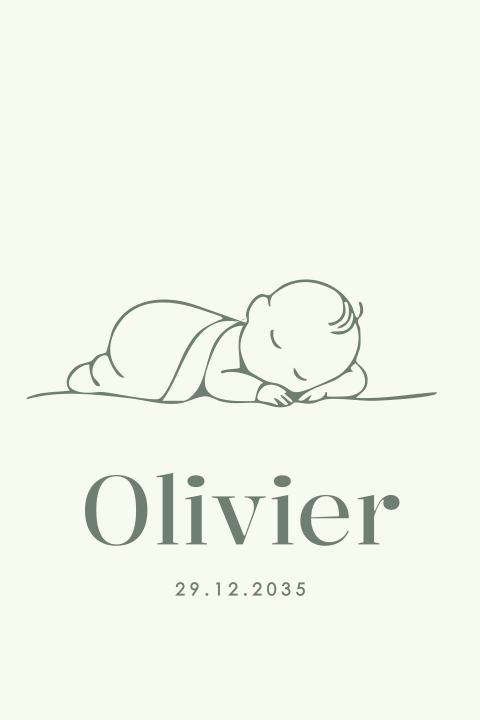 Schattig geboortekaartje met slapende baby in lijntekening