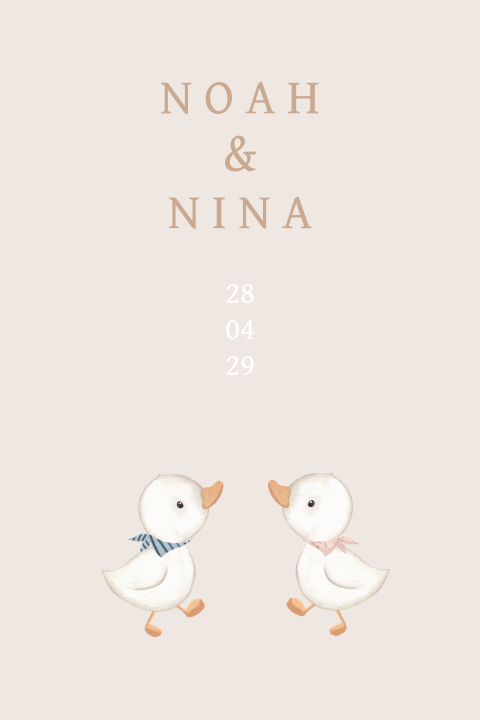 Raamsticker tweeling in beigetinten met twee schattige eendjes