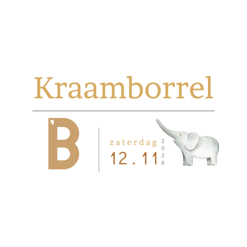 Kraamborrelkaartje met illustratie olifant en initaal