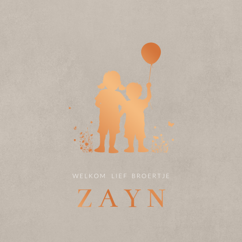 Trendy geboortekaartje broertje met koperfolie silhouetjes