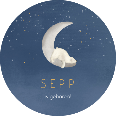 Raamsticker rond blauw met ijsbeer en maantje