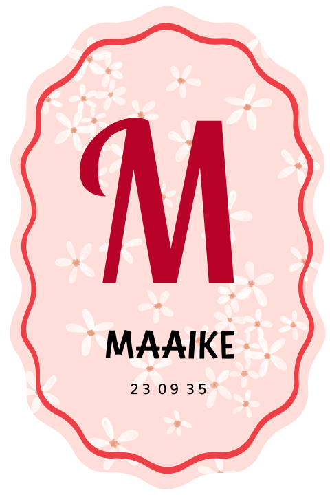 Modern geboortekaartje met golvende rand en bloemetjes