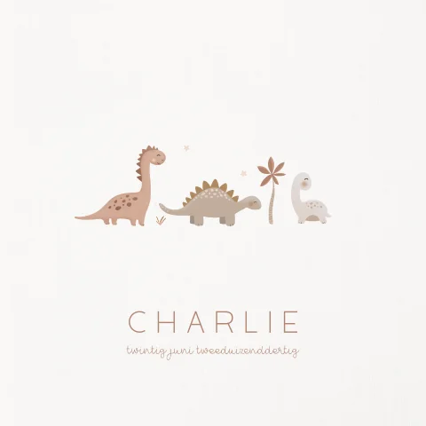 Stoer geboortekaartje met getekende dino's voor jongen of meisje