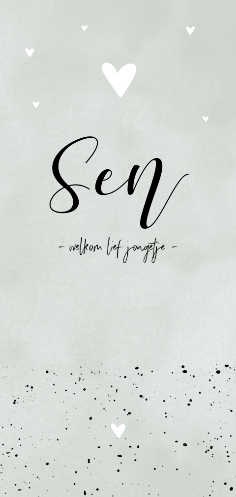 Hip geboortekaartje jongen met groene waterverf en verf spetters