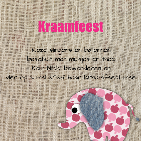 Hippe kraamborrel uitnodiging met roze olifant