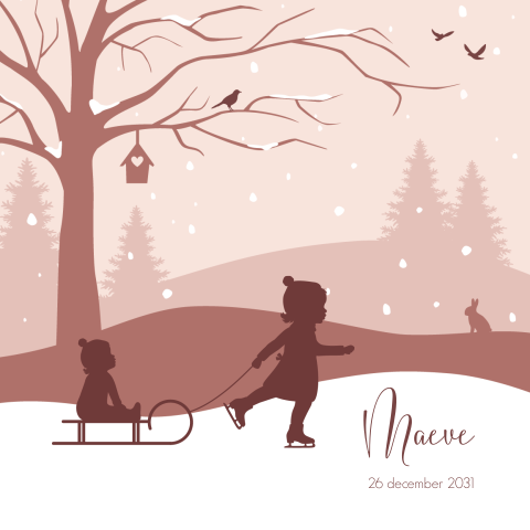 Prachtig kaartje met winters landschap voor een zusje