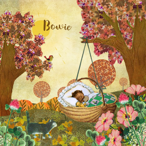 Retro vintage geboortekaartje met meisje in het bos