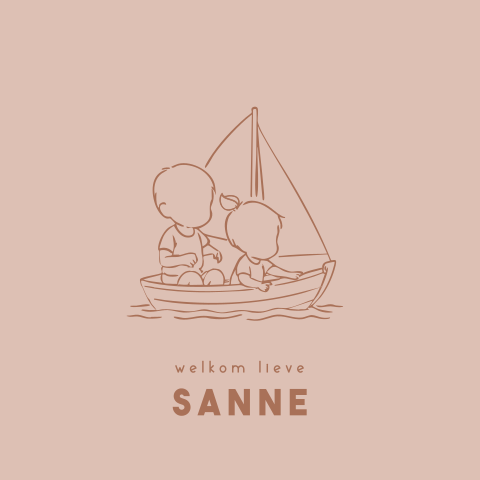 Lief geboortekaartje met broer en zusje op zeilboot
