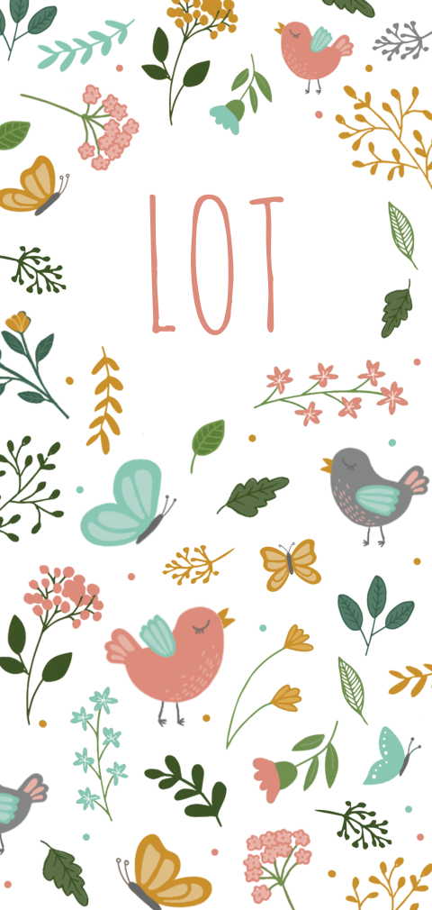 Geboortekaartje voor meisje met tekening van vogels en bloemen