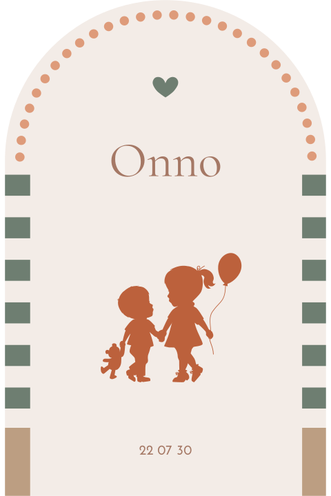 Arch-vorm geboortekaartje met silhouet van broertje en zus