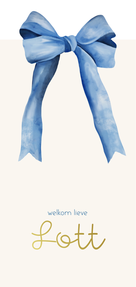 Uniek geboortekaartje met goudfolie en watercolour strik