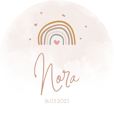 Origineel geboortekaartje in de vorm van een cirkel met regenboog