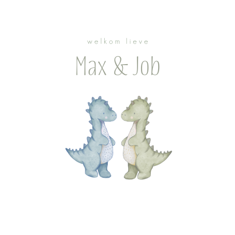 Tweeling geboortekaartje jongens met dino's in watercolour