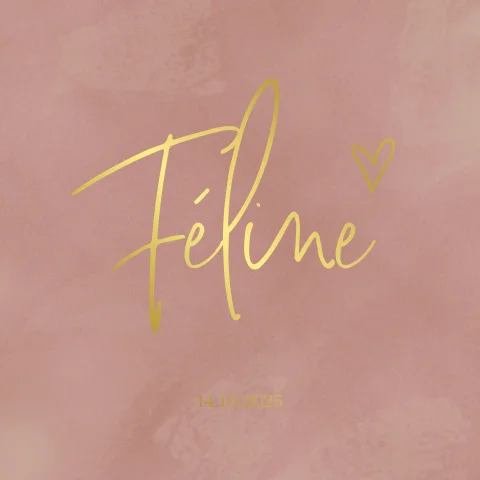 Lief roze geboortekaartje met goudfolie voor een meisje