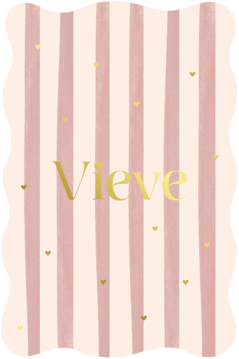 Uniek golvend geboortekaartje met strepen en hartjes