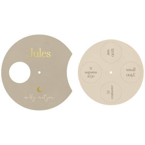 Origineel draaiend geboortekaartje met splitpen en maantje