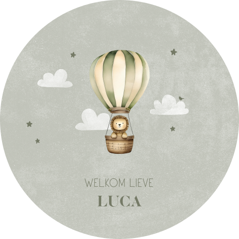 Tuinbord groen met luchtballon en leeuwtje