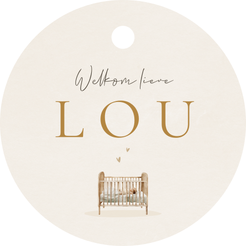 Doopsuiker label met illustratie ledikant