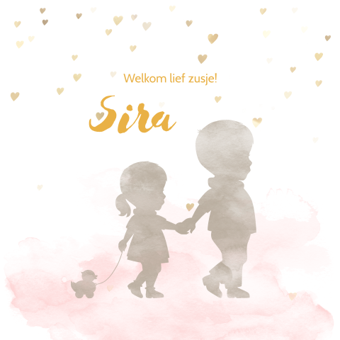 Schattig geboortekaartje met broer en zus in aquarel