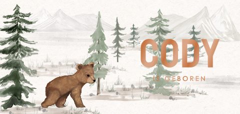 Stoer hoogglans geboortekaartje met beer voor een jongen