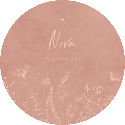 Raamsticker rond roze met lijntekening veldbloemen