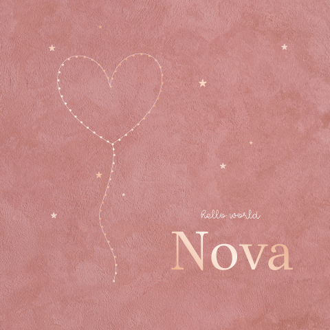 Velvet-look geboortekaartje met roségoudfolie hartje