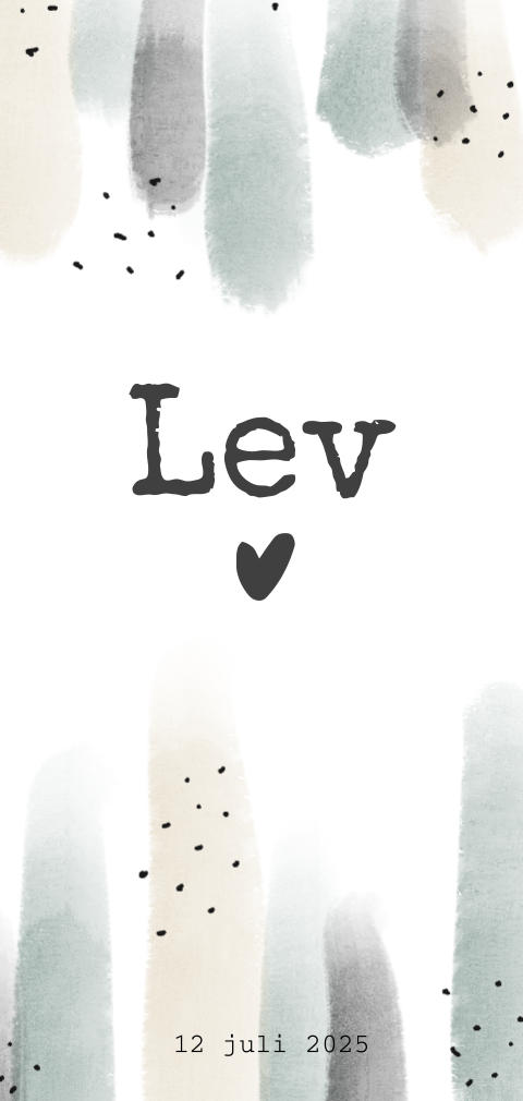 Stoer geboortekaartje met watercolour vegen voor een jongen