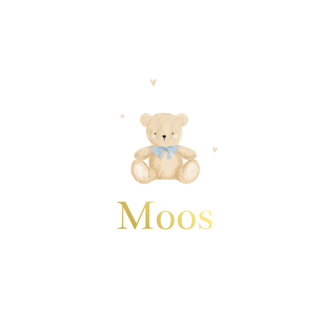 Klassiek geboortekaartje jongen teddybeer met goudfolie