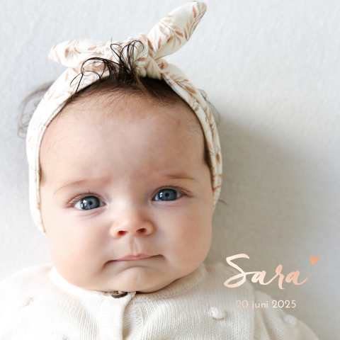 Schattig roségoudfolie geboortekaartje voor een meisje met foto