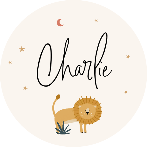 Naamsticker met leeuwtje, maan en sterretjes