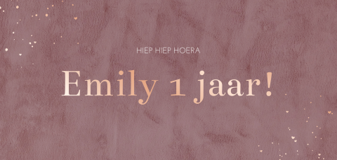 Velvet-look verjaardagsuitnodiging eerste verjaardag met roségoudfolie