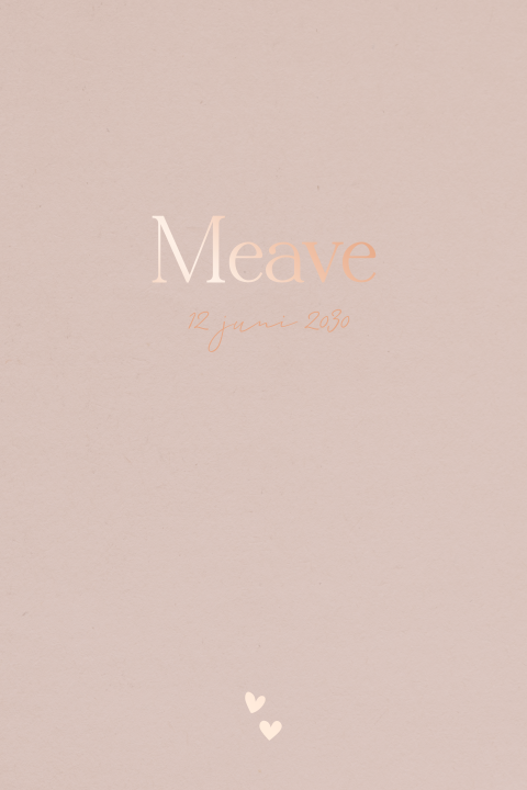 Stijlvol geboortekaartje meisje met roségoudfolie en rondhoek