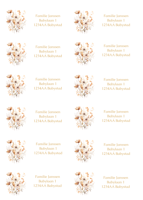 Adressticker wit met romantische bloemen 