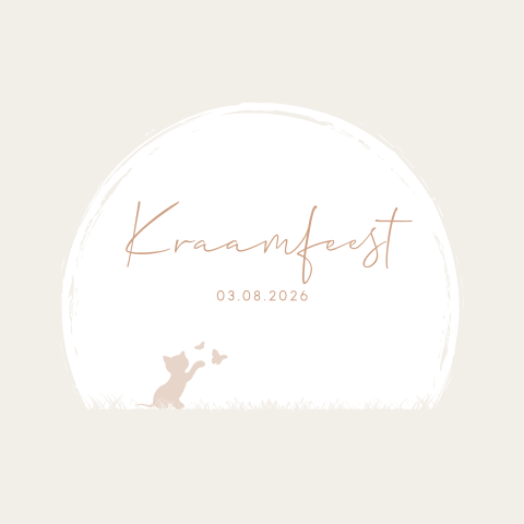 Kraamborrel uitnodiging beige met poesje