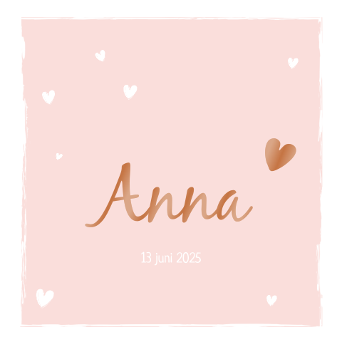 Hoogglans geboortekaartje voor meisje met roze en hartjes