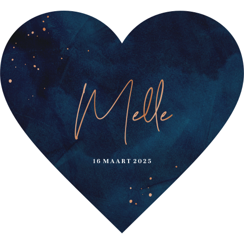 Blauw velvet-look geboortekaartje met hoogglans in hartvorm