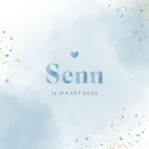 Blauw geboortekaartje met watercolour en hoogglans