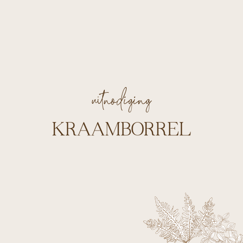 Kraamborrel uitnodiging beige met takjes