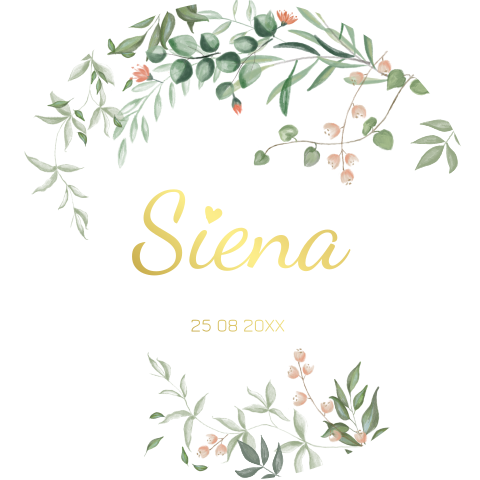 Origineel goudfolie geboortekaartje met bloemen voor een meisje